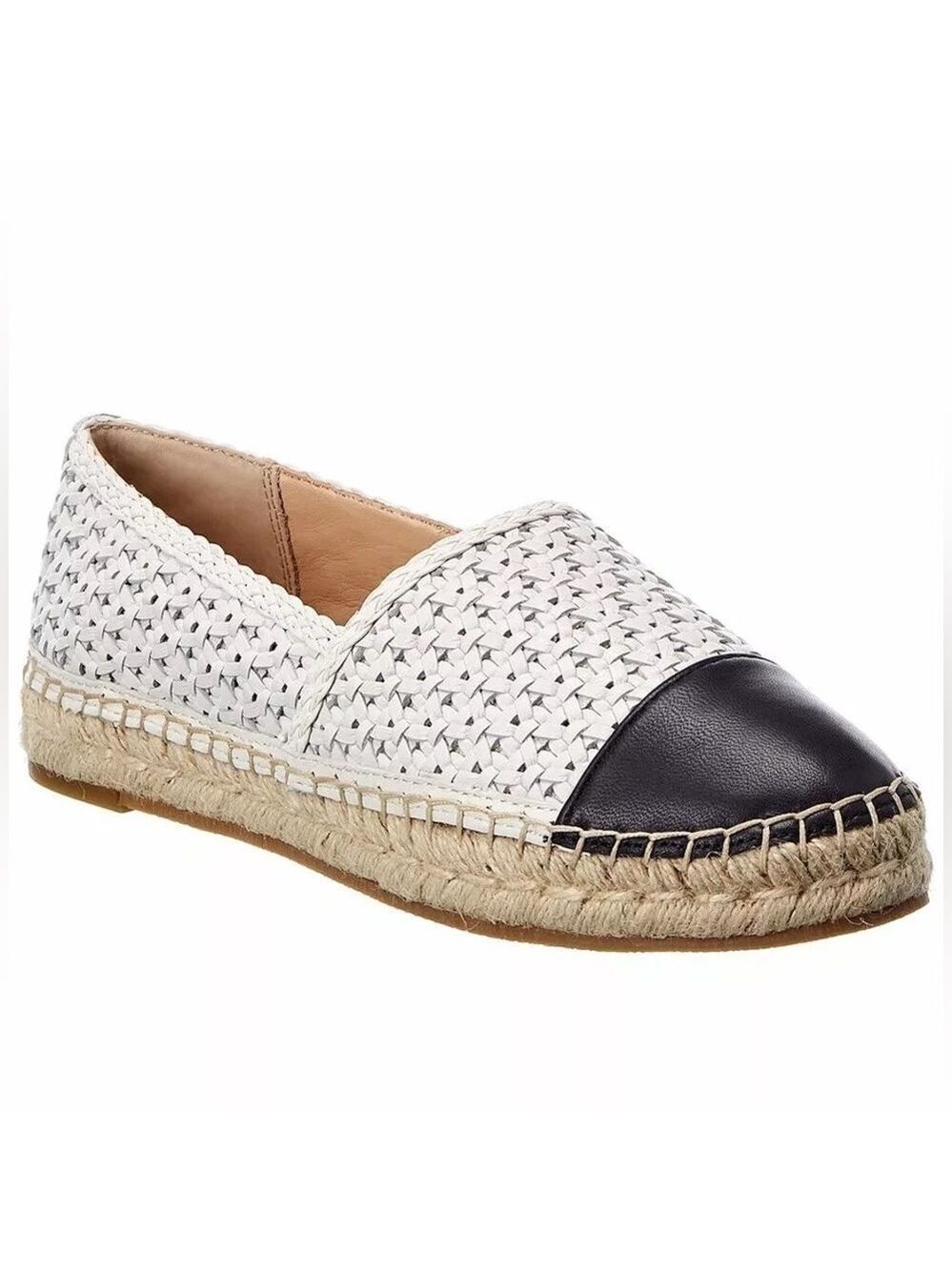 J. McLaughlin Women’s Redding Leather Espadrilles Slip On Flats White/Navy 8